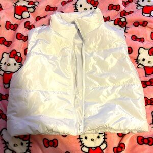 Icy White Zipper Puffer Vest Size Medium